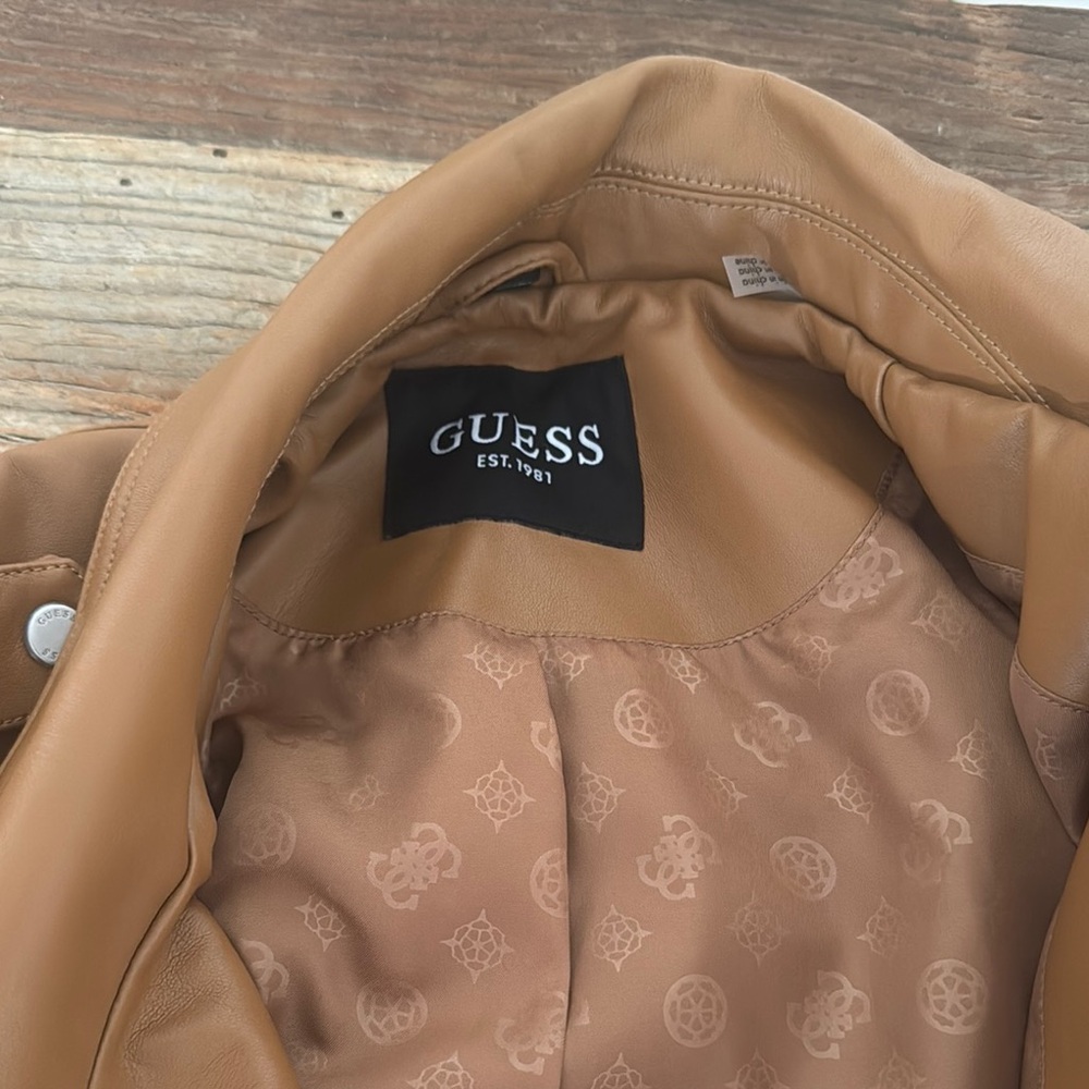 Guess Tan Leather Moto Jacket Asymmetrical Zipper - Picture 3 of 4